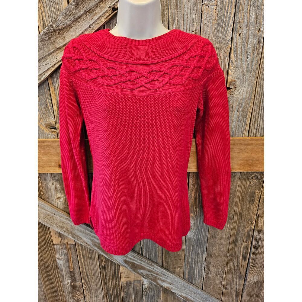 Talbots cashmere blend knit vivid red sweater textured EUC soft holiday P PETITE